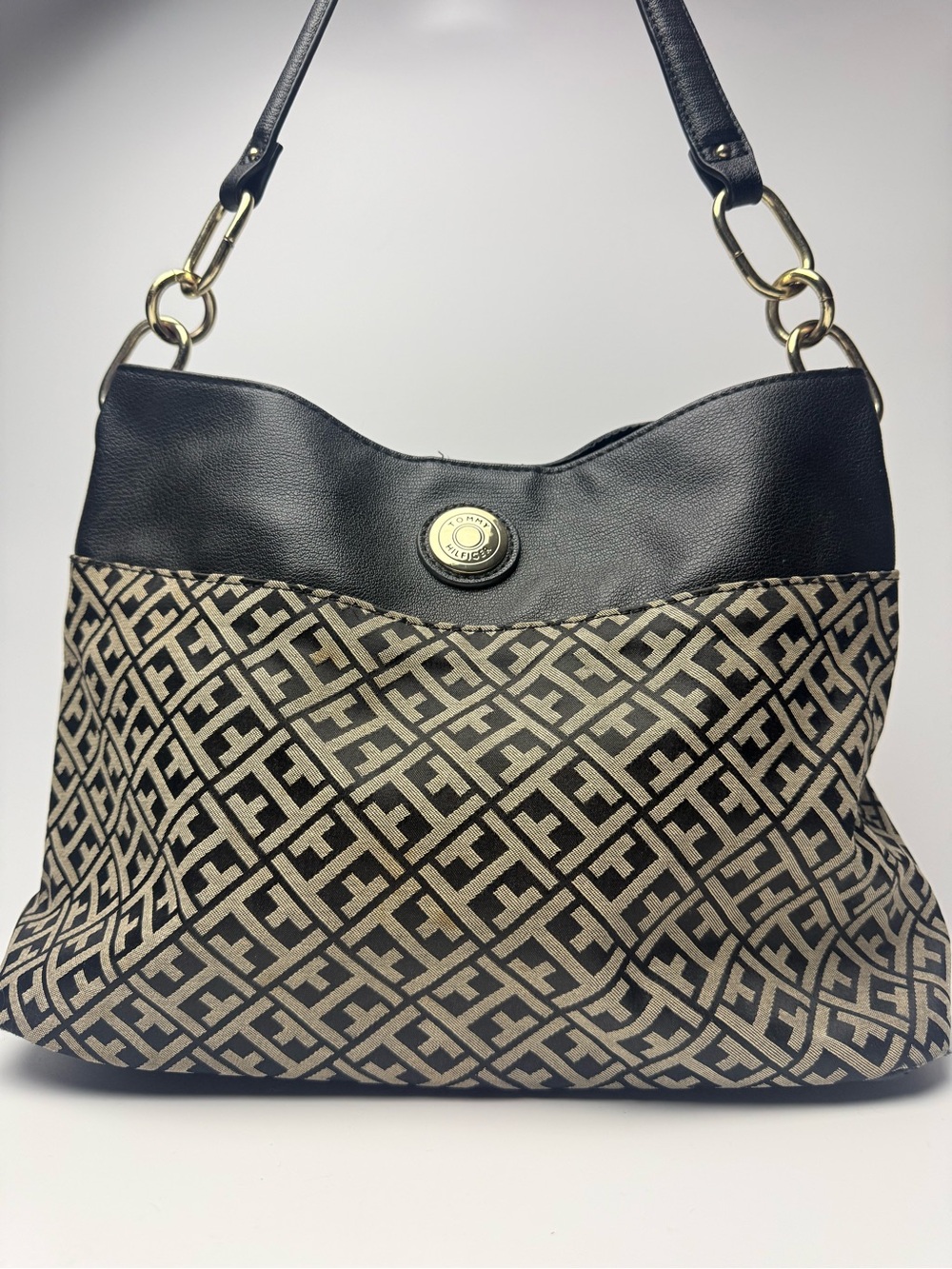 Tommy Hilfiger Monogram Shoulder Bag - Black & Beige,
